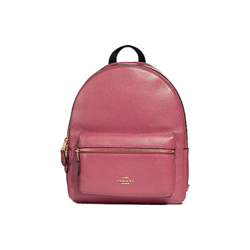 COACH Charlie Litchi Grain Cow Leather Backpack Medium Size Women's Rose Pink-0