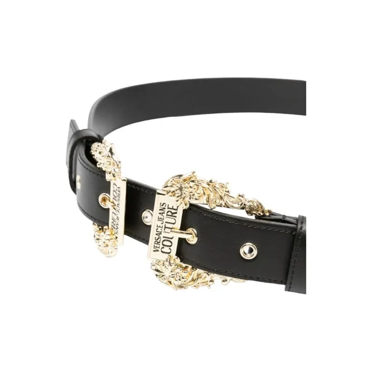 VERSACE Logo Engraved Double-Buckle Belt-4