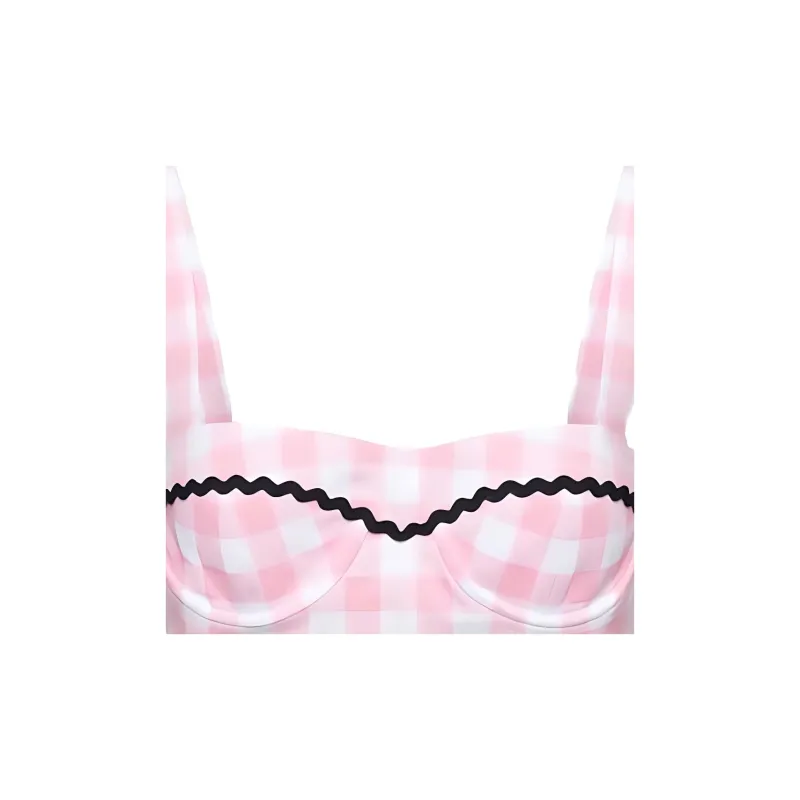 PRADA Gingham Checked Square Neck Bralette Top-4