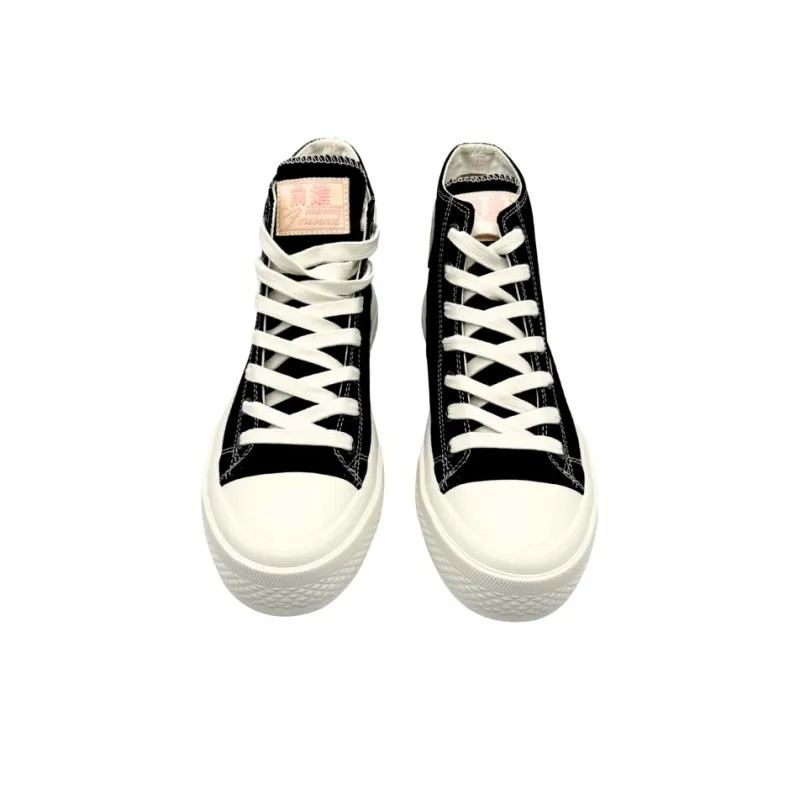 QIANJIN Abrasion Resistant Lightweight Height Increasing High Top Canvas Shoes Women's Black-3