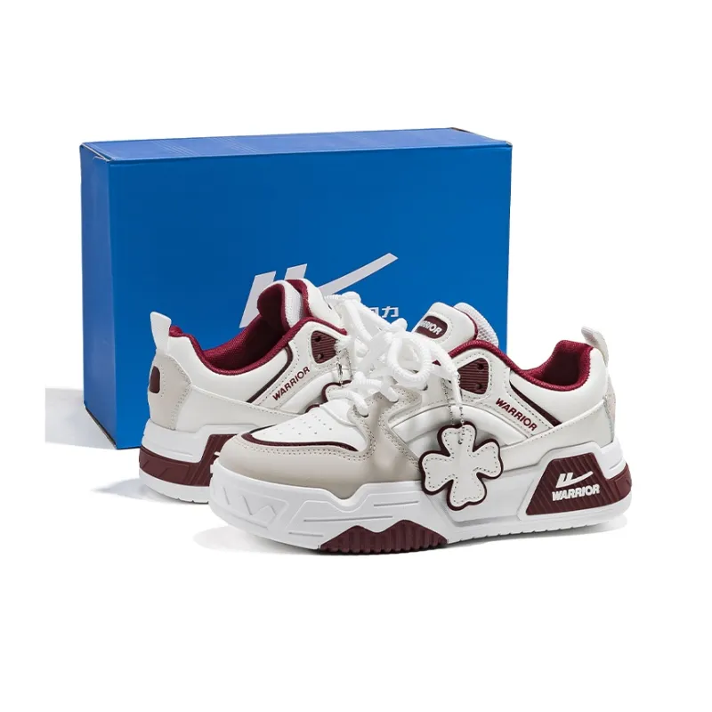 Warrior Low Top Skateboard Shoes Unisex White Gray Red-1
