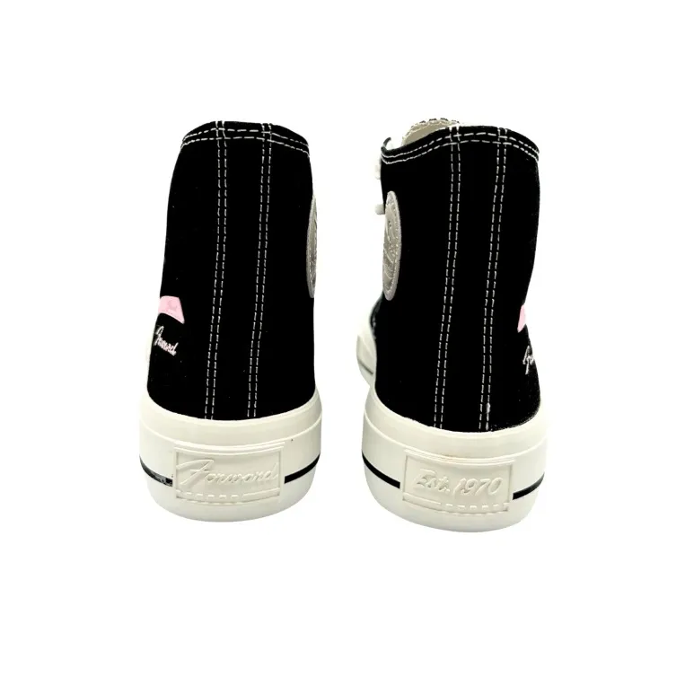 QIANJIN Abrasion Resistant Lightweight Height Increasing High Top Canvas Shoes Women's Black-4