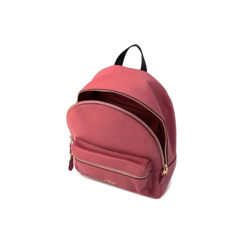 COACH Charlie Litchi Grain Cow Leather Backpack Medium Size Women's Rose Pink-2
