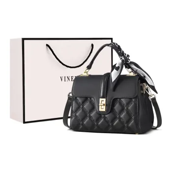 VINEY Cow Leather Handbag, Shoulder Bag, Crossbody Bag Medium Size Women's Black