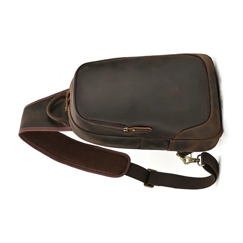 DOSRFINI Cow Leather Sling Bag Large Size Men's Dark Brown/Light Brown-3