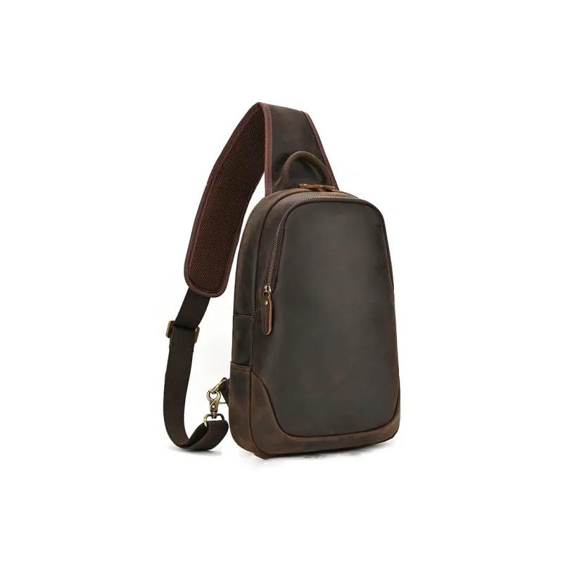DOSRFINI Cow Leather Sling Bag Large Size Men's Dark Brown/Light Brown-1