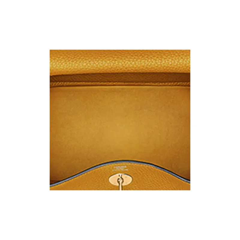 HERMES Lindy Clemence Bullock Leather Handbag Shoulder Bag Women's 9D Amber Yellow-3