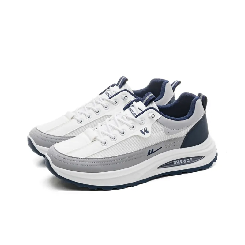Warrior Slip Resistant Height Increasing Low Top Casual Running Shoes Men's White Gray Blue-2