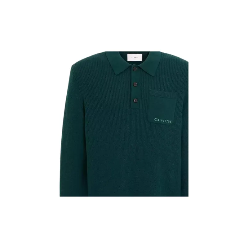 COACH Long Sleeve Knit Polo Shirt Men's Green-1