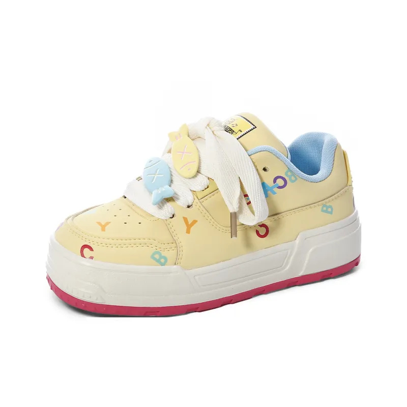 Lovely You Wear resistant And Lightweight Low Top Skateboard Shoes Women's Yellow-13