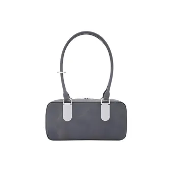 TAD FAB Fabric Long Handle Boston Shoulder Bag Medium Size Women's Dark Grey Denim