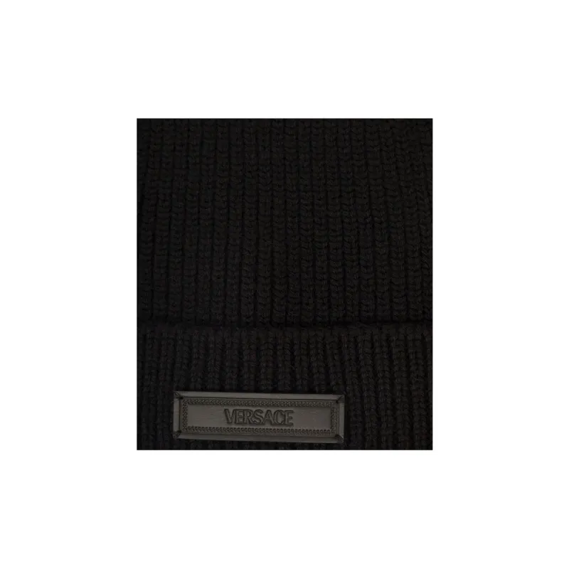 VERSACE Logo Patch Knitted Beanie-2