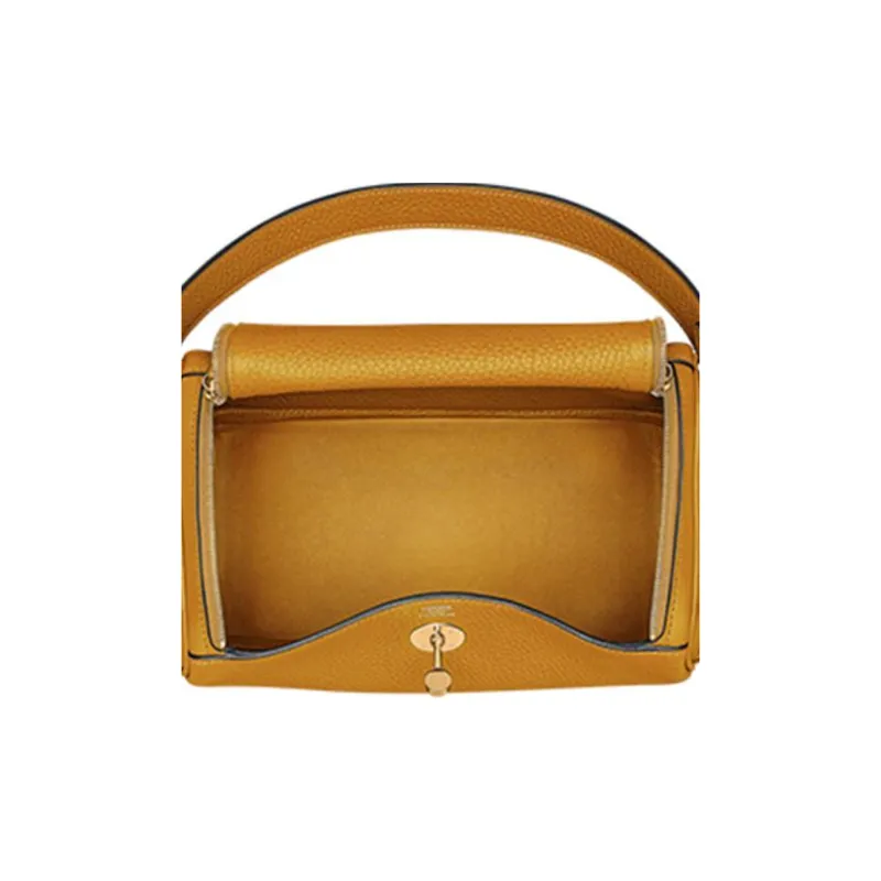 HERMES Lindy Clemence Bullock Leather Handbag Shoulder Bag Women's 9D Amber Yellow-5