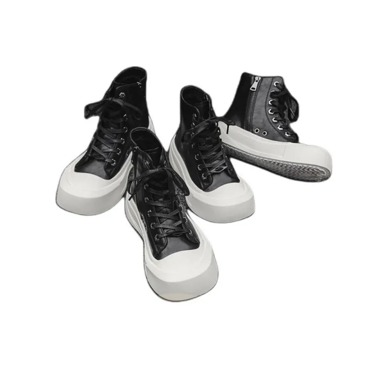 Jerden Smith Slip Resistant Waterproof Abrasion Resistant High Top Skateboard Shoes Unisex Black White-3