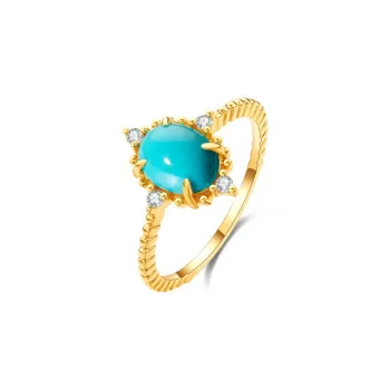 IL&CO. 18K Gold Stone Diamond Turquoise Rings Women's
