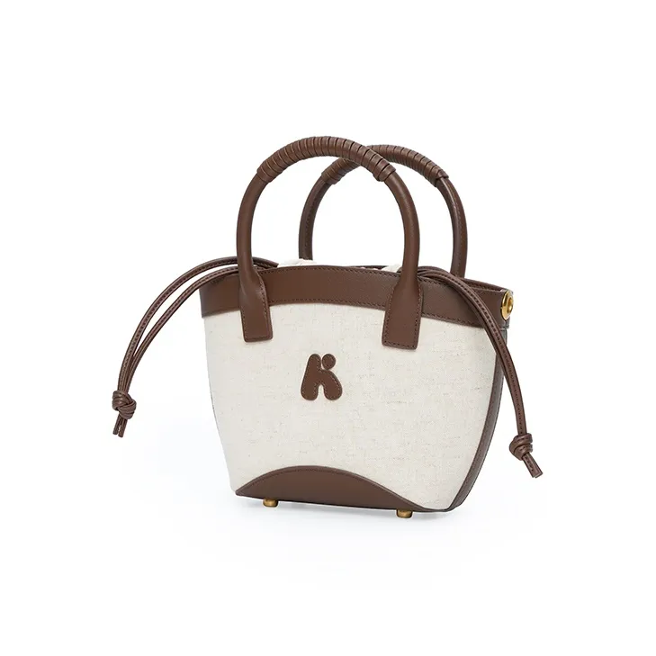Karkki Rain Dew Linen Basket Bag, Handbag, Crossbody Bag Medium Size Women's Pinecone Brown-1