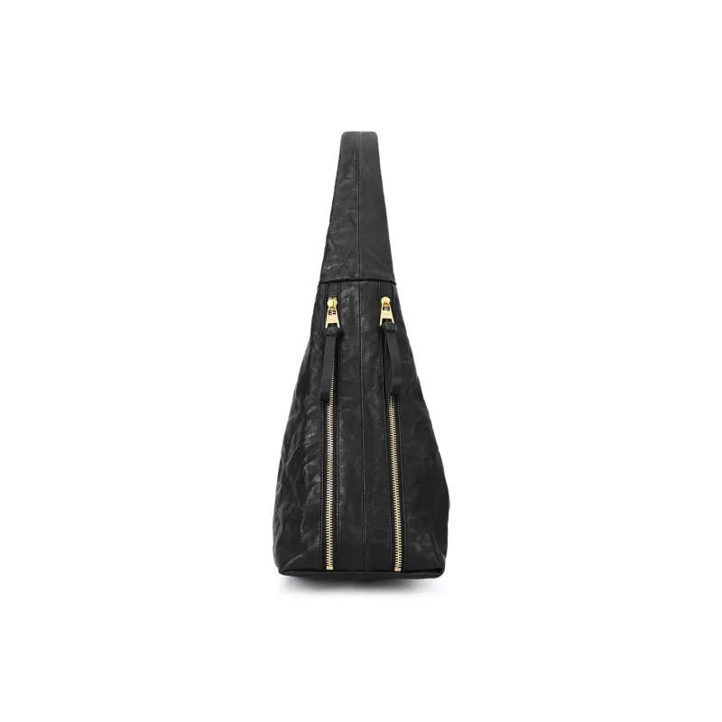 CASSILE Sheepskin Shoulder Bag Large Size Women's Black-3