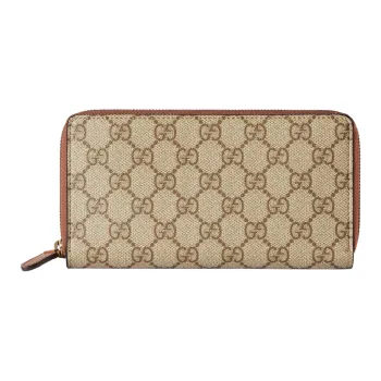 GUCCI GG Emblem Coated Canvas Wallet Men's Beige & Dark Brown