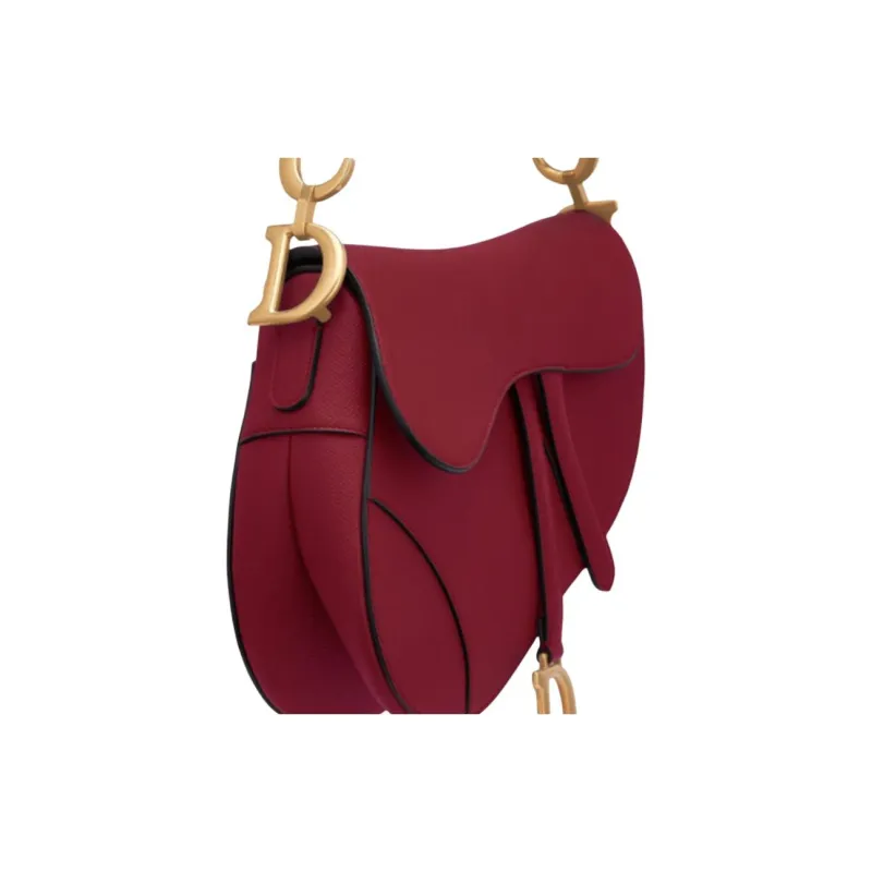 DIOR Saddle Cow Leather Handbags Shoulder Bags Women's Cherry Red-4