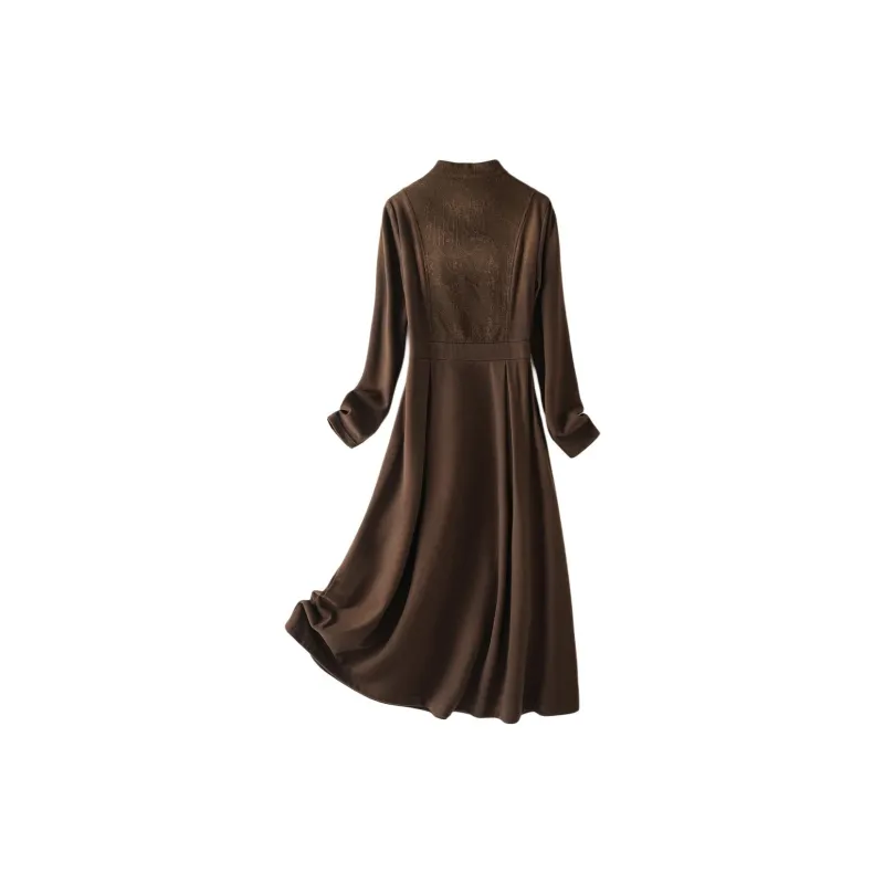 IHIMI Long Sleeved Dresses Women's Coffee-2