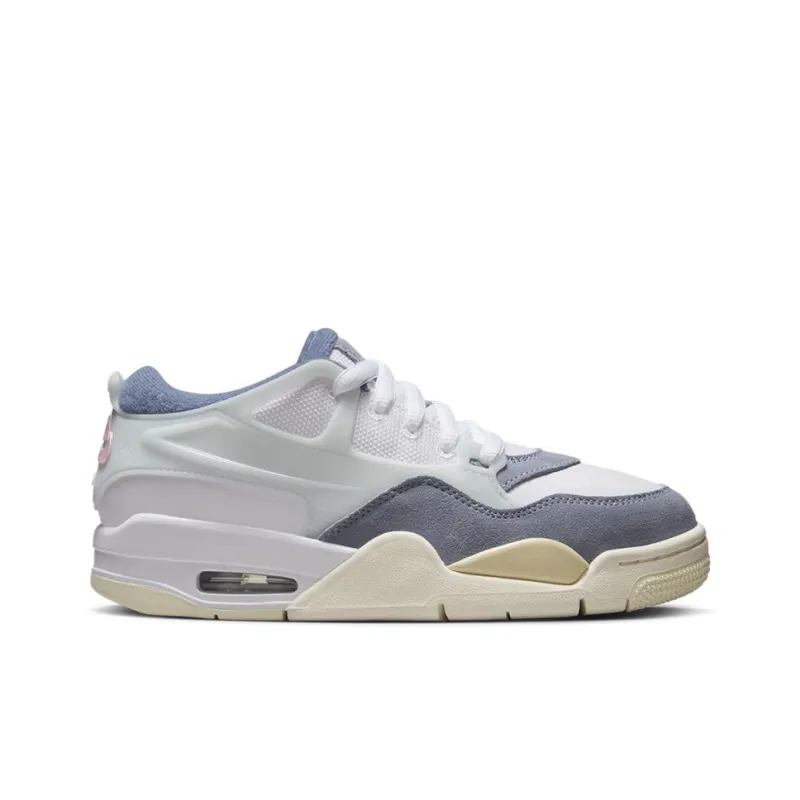 Jordan Air Jordan 4 Abrasion Resistant Low Top Children's Basketball Shoes White Blue Gray Unisex-1