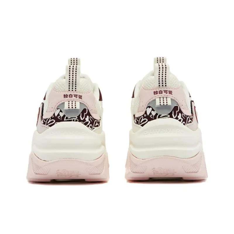 QIAODAN Hard Candy Shoes Cushioned Wear Resistant Breathable Low Top Casual Shoes Women's White Red-3