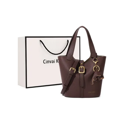 Simvay Clos Cow Leather With Synthetic Leather Shoulder Bag Crossbody Bag Bucket Bag Medium Size Women's Coffee/Black
