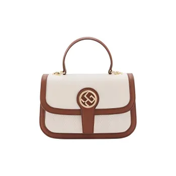 HONGU Cow Leather Small Square Bag Portable Crossbody Bag Shoulder Bag Regular Women's White/Beige White/Black