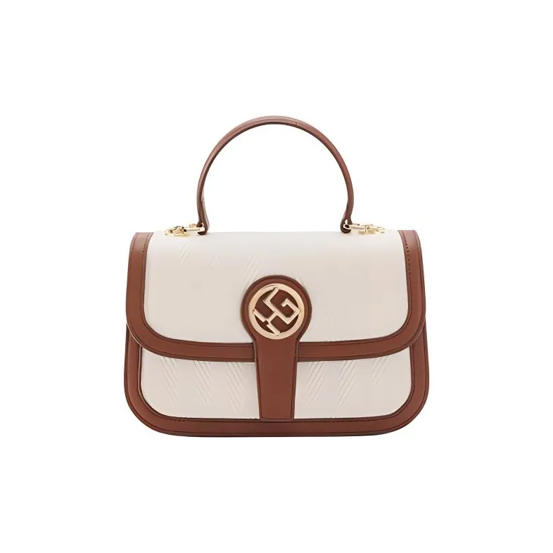 HONGU Cow Leather Small Square Bag, Portable Crossbody Bag, Shoulder Bag Regular Women's White & Brown/White & Black-4