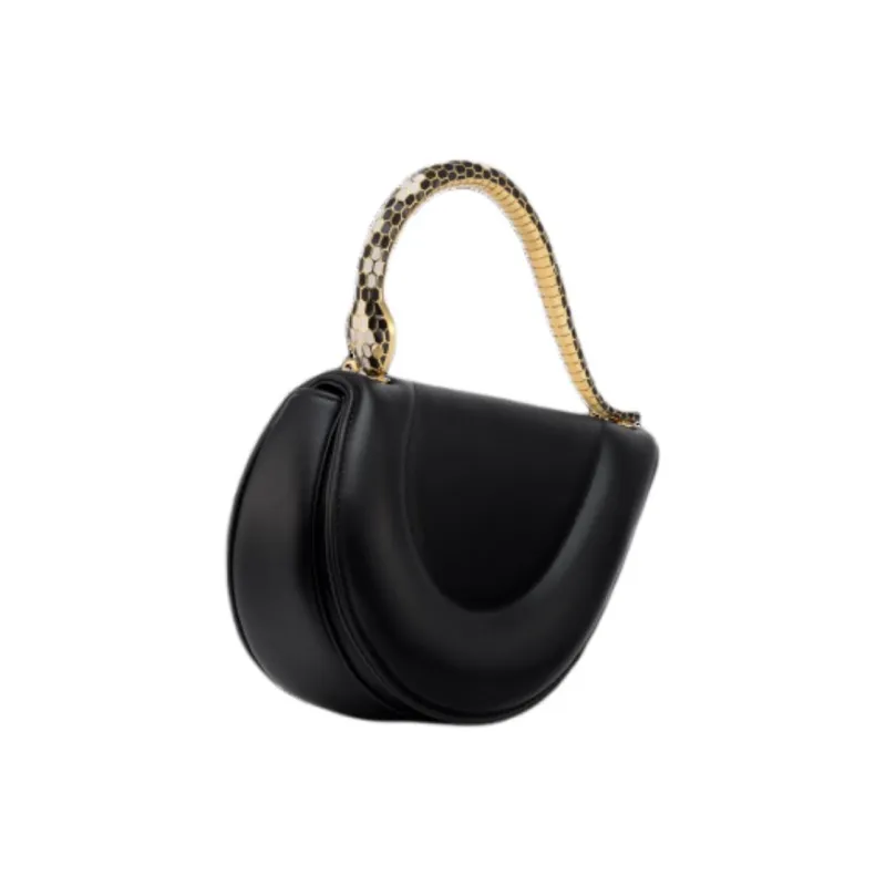 BVLGARI Calfskin Handbag Unisex Black-1