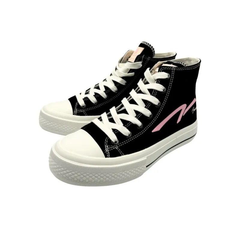 QIANJIN Abrasion Resistant Lightweight Height Increasing High Top Canvas Shoes Women's Black-2