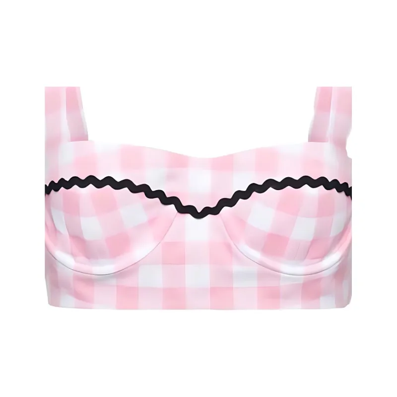 PRADA Gingham Checked Square Neck Bralette Top-3