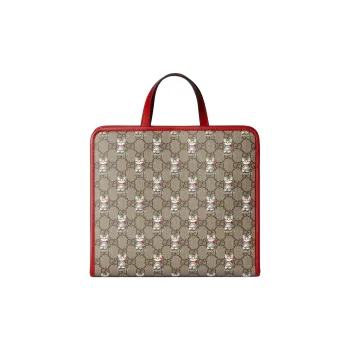 GUCCI GG Supreme Canvas Tote Bag Shopping Bag Handbag Women's Beige & Dark Brown