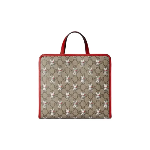 GUCCI GG Supreme Canvas Tote Bag Shopping Bag Handbag Women's Beige & Dark Brown