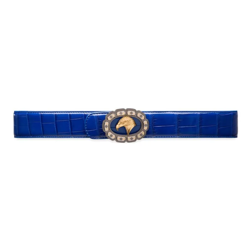 STEFANO RICCI Crocodile Leather Leather Belts Unisex Blue Width: 3.8CM-0