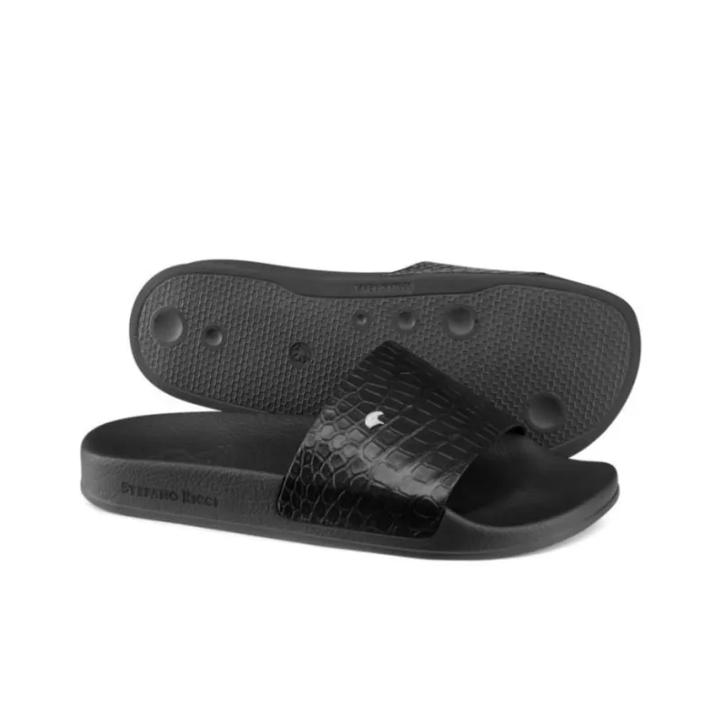 STEFANO RICCI Abrasion-Resistant Slide Slippers Men's Black-4