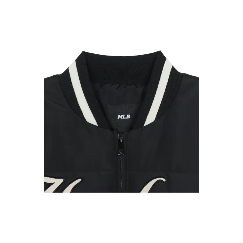 MLB Varsity Front Cursive Rib Mid Short Down Jkt Baseball Jacket Unisex Black-5