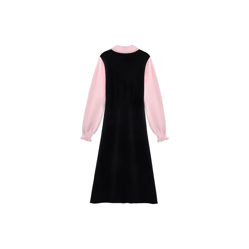 Alxnan Long Sleeved Dresses Women's Pink Black-1