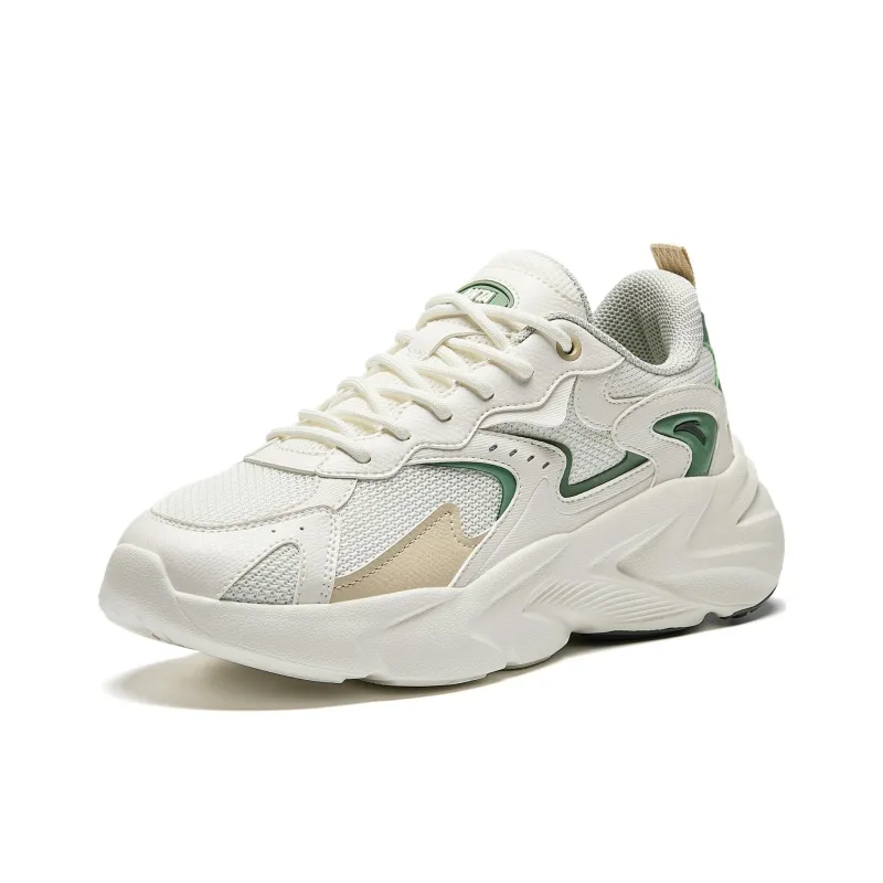 Anta Slip Resistant, Abrasion Resistant, Breathable Low Top Casual Shoes Women's White Green Yellow-2