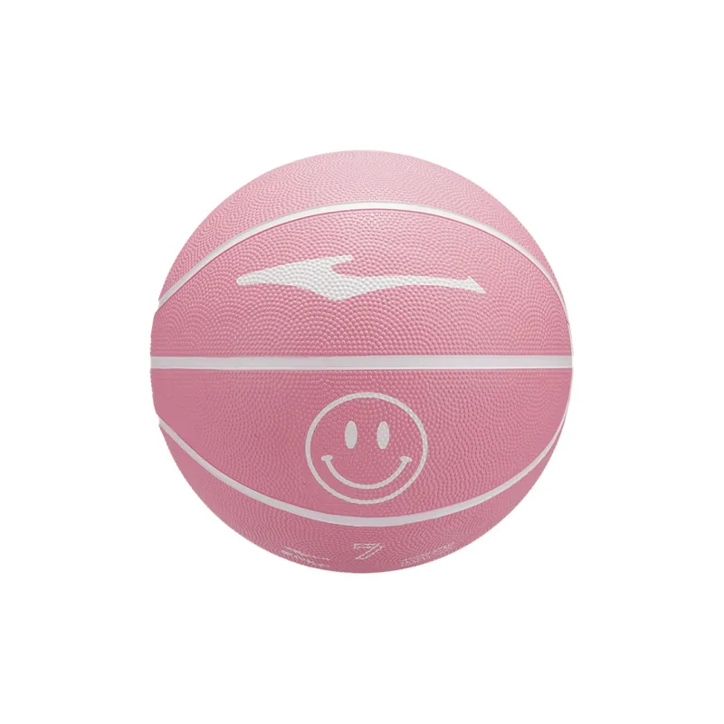 Erke Smiley Face Collection Rubber Basketball White Pink Size 7.5 Training Competition Unisex-0