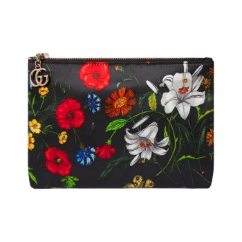 GUCCI GG Marmont Silk Clutch Women's Black Multicolor