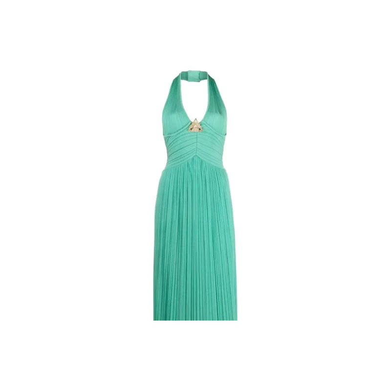 BALMAIN Embellished Pleated Halterneck Gown-4