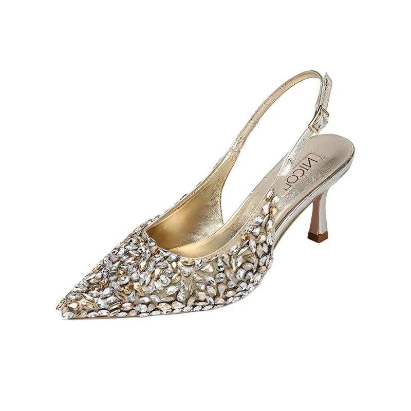 NICOLI Foligne Slim Heel High Heels 7cm Women's Gold-2