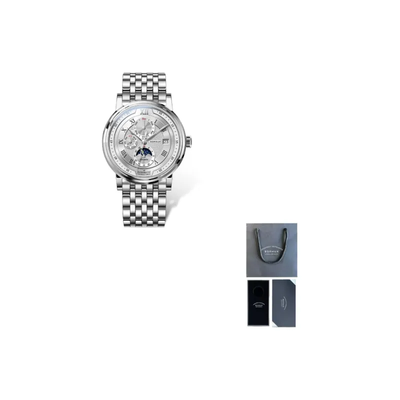 BORMAN Automatic Mechanical Movement Stainless Steel Watchband Watch Men's Watches White Dial-1