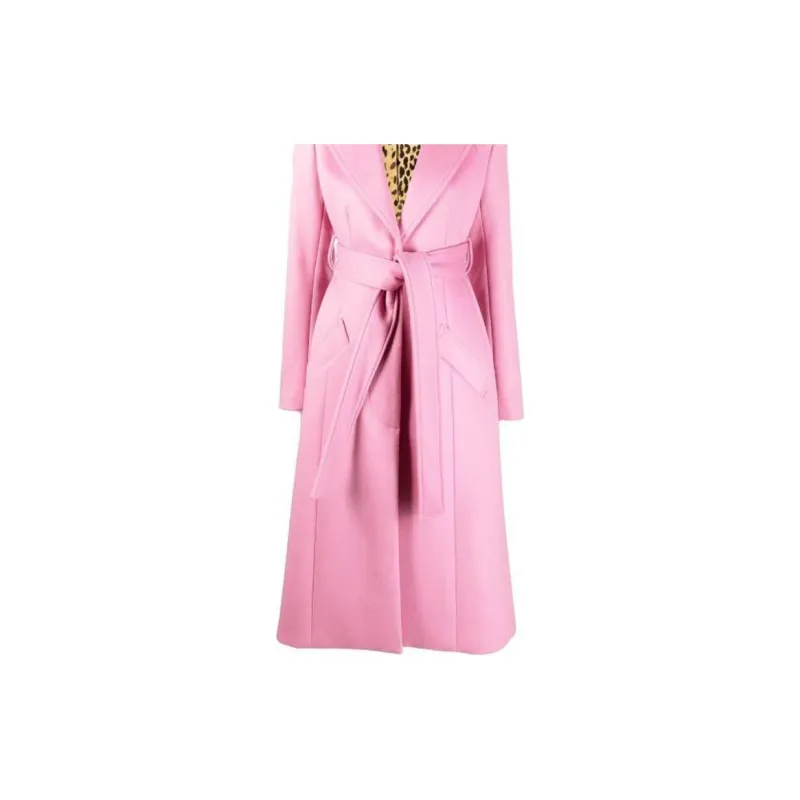 Blumarine Tied Waist Faux Fur Collared Long Coat-5