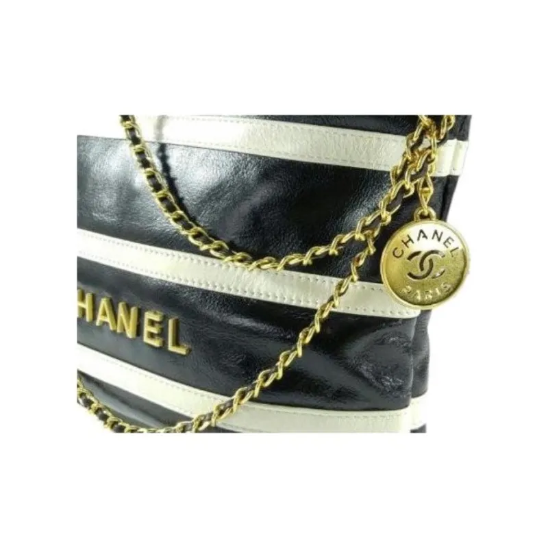 CHANEL 22Bag Bright Calfskin Hobo Bag, Handbag, Shoulder Bag Trumpets Women's Black & White-4