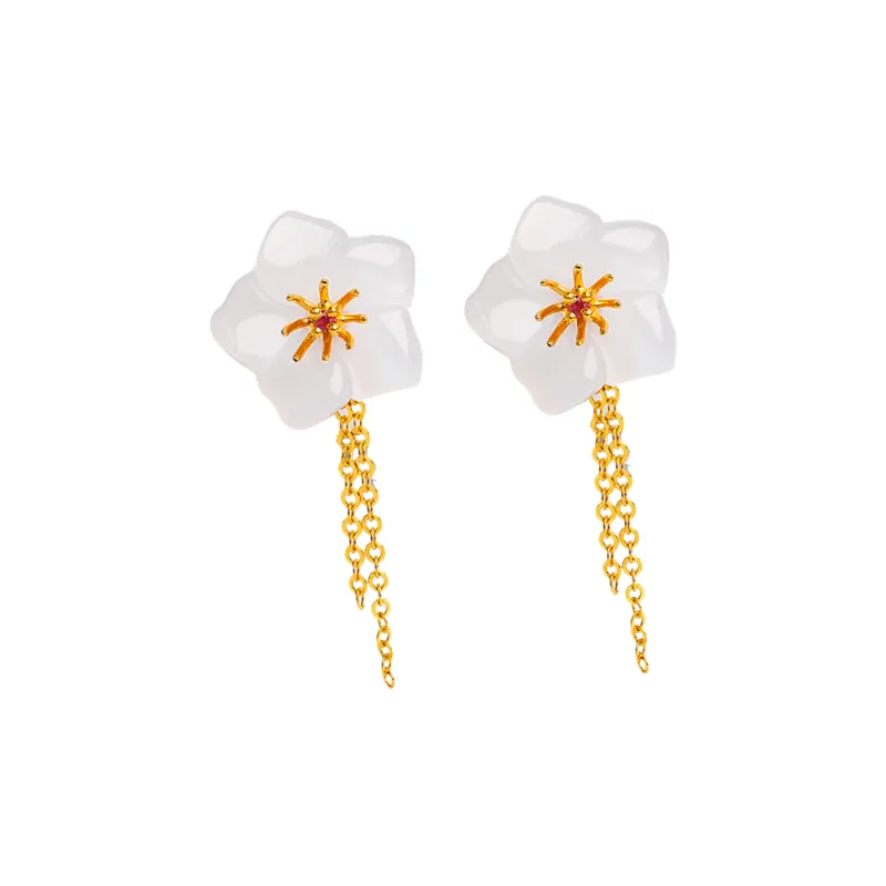 Oriental Jade Hetian Jade Earrings White Jade Women's-0