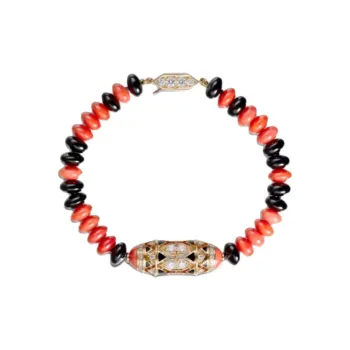 CARTIER 18K Rose Gold Onyx Black Lacquer Diamond Bracelets Unisex Red/Black