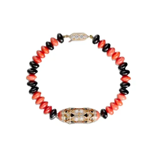 CARTIER 18K Rose Gold Onyx Black Lacquer Diamond Bracelets Unisex Red/Black