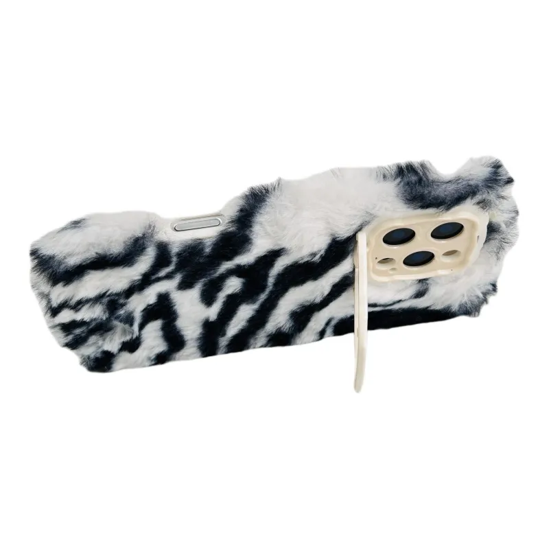 Wei Xin Plush Material Plush Zebra Print Phone Cases Compatible With IPhone 16/15 Pro Max/Apple 13/14 Pro/Max-7